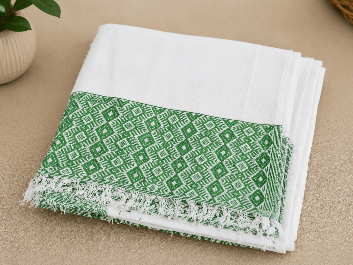 Netela- White with Green Woven Border
