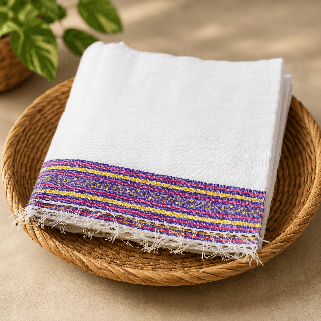 Netela – White with Purple, Pink & Yellow Border